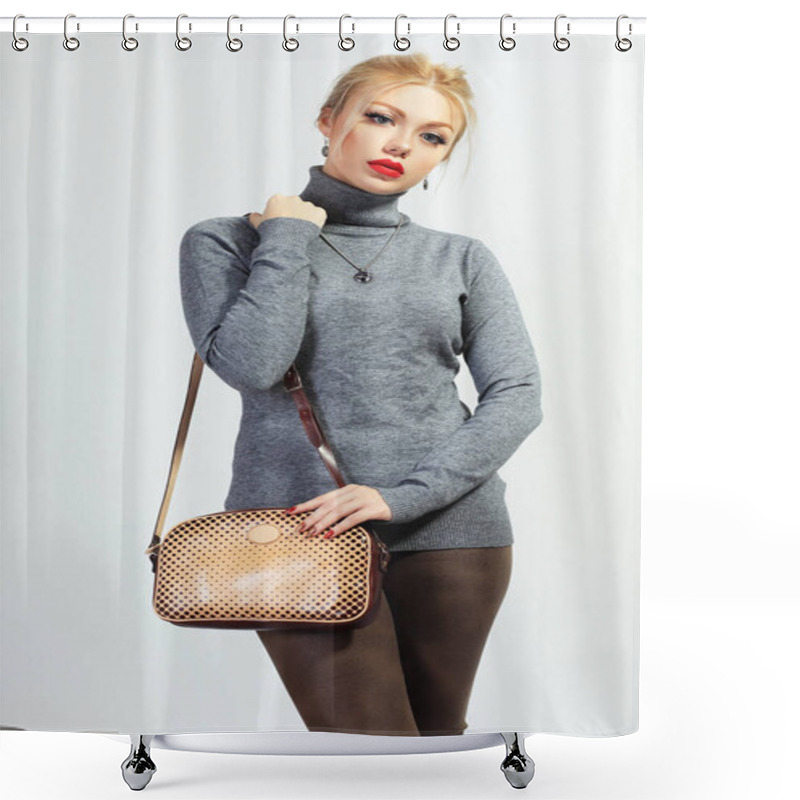 Personality  Model Posing In Turtleneck Sweater Shower Curtains