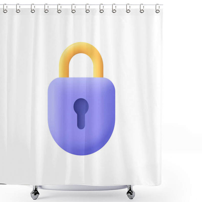 Personality  Padlock, Lock. Security,  Safety, Encryption, Protection, Privacy Concept. 3d Vector Icon. Cartoon Minimal Style. Shower Curtains