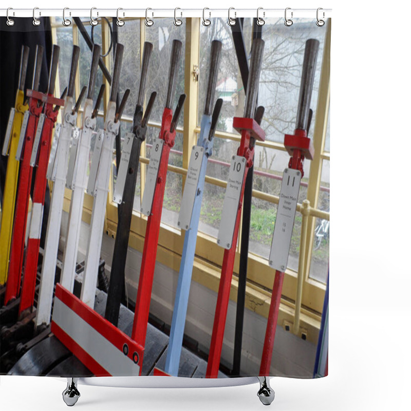 Personality  Levers Inside An Old Train Signal Box Shower Curtains