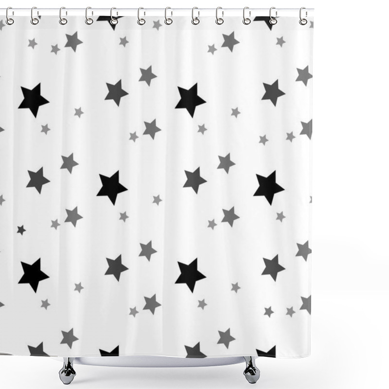 Personality  Star Seamless Pattern. White And Grey Retro Background. Chaotic Elements. Abstract Geometric Shape Texture. Effect Of Sky. Design Template For Wallpaper,wrapping, Textile. Vector Illustration Shower Curtains