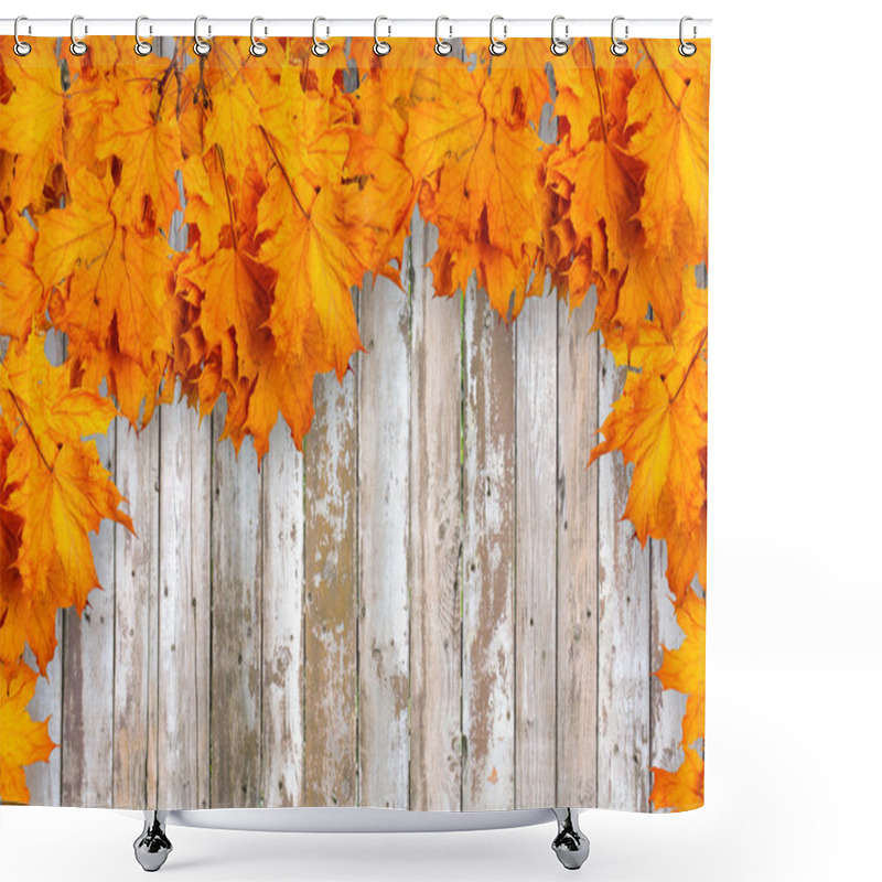 Personality  Autumn Leaves On Old Wooden Fence Shower Curtains