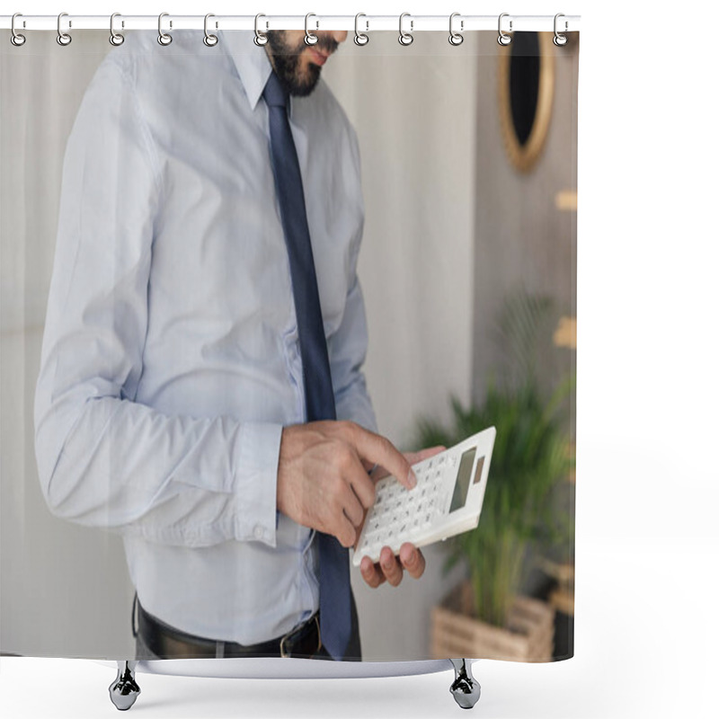 Personality  Businessman Using Calculator Shower Curtains