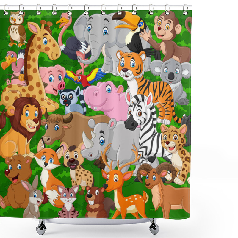 Personality  Vector Illustration Of Cartoon Wild Animals Collection Set Shower Curtains