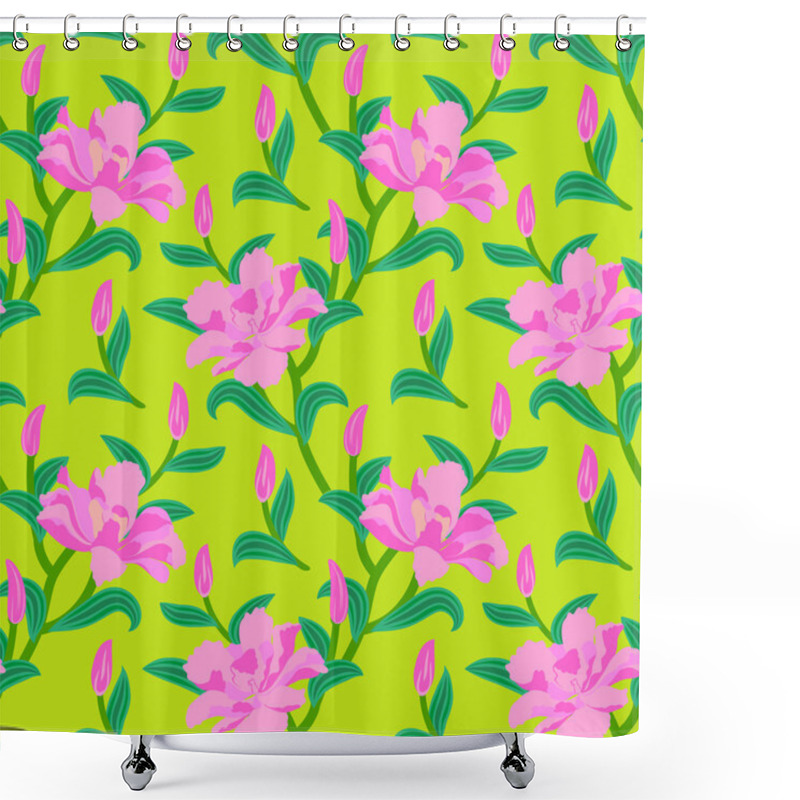 Personality  Floral Seamless Vector Pattern With Peony Flowers Shower Curtains