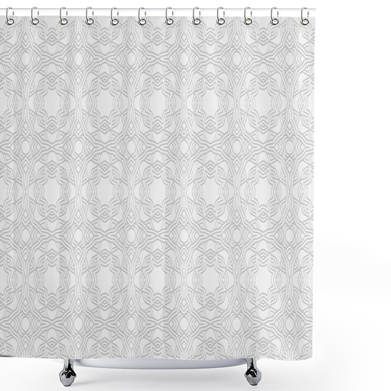 Personality  3d Volumetric Convex Geometric White Background. Ethnic Embossed Islamic, Moroccan, Arabic Pattern. Beautiful Exotic Doodling Style. Ornament For Wallpaper, Stained Glass, Presentations, Textiles. Shower Curtains