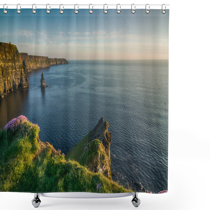 Personality   Irish World Famous Tourist Attraction In County Clare. The Cliffs Of Moher West Coast Of Ireland. Epic Irish Landscape And Seascape Along The Wild Atlantic Way. Beautiful Scenic Nature From Ireland. Shower Curtains