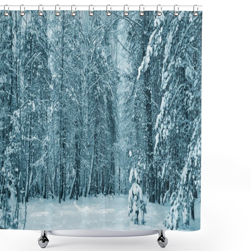 Personality   Frozen Winter Forest With Snow Covered Trees. Shower Curtains