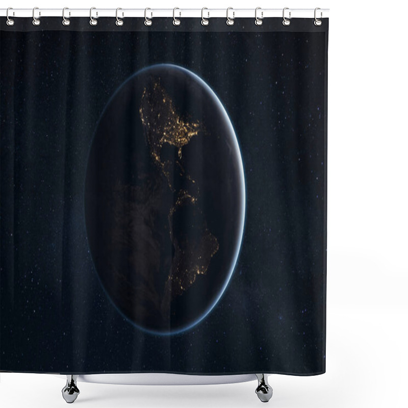 Personality  Beautiful Night Planet Earth With Cities Of South America And USA. Business And Communication, Concept. Amazing Starry Space And Blue Planet. Brazil, America, Canada, Mexico, Argentina Shower Curtains