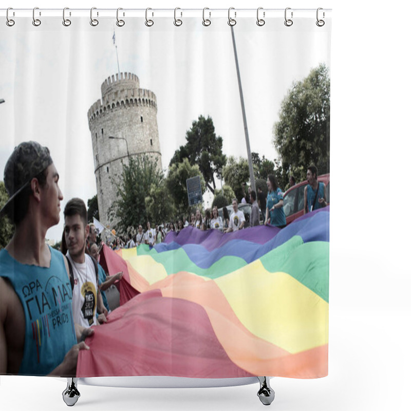 Personality  Participants March During The Gay Pride Parade In Thessaloniki, Greece On June 21, 2014 Shower Curtains