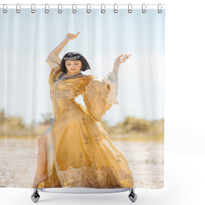 Personality  Beautiful Woman Like Egyptian Queen Cleopatra On In Desert Outdoor. Shower Curtains