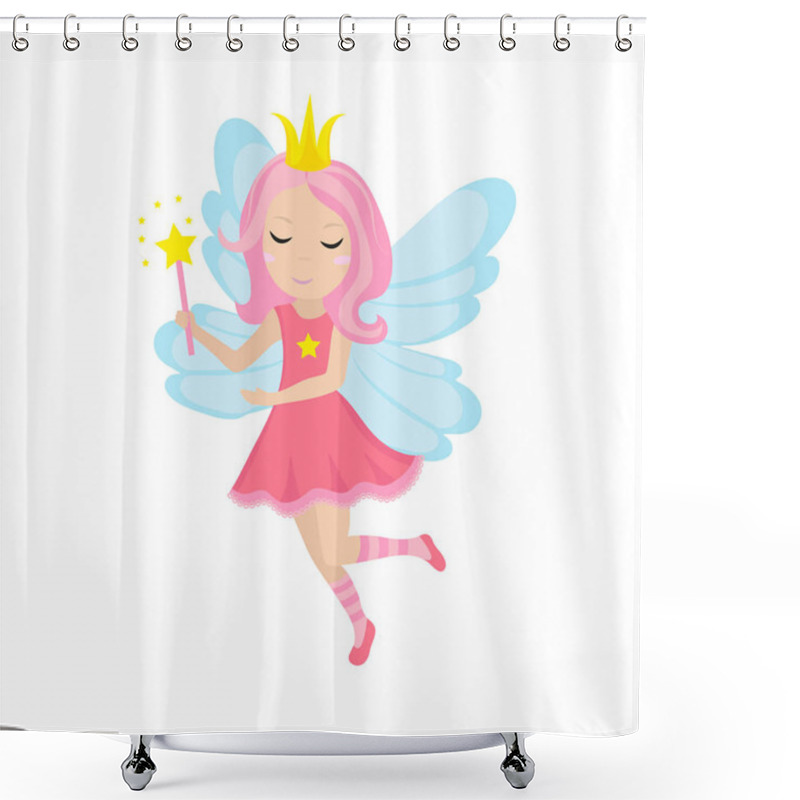 Personality  Cute Little Fairy Icon, Cartoon Style. Isolated On White Background. Vector Illustration. Shower Curtains