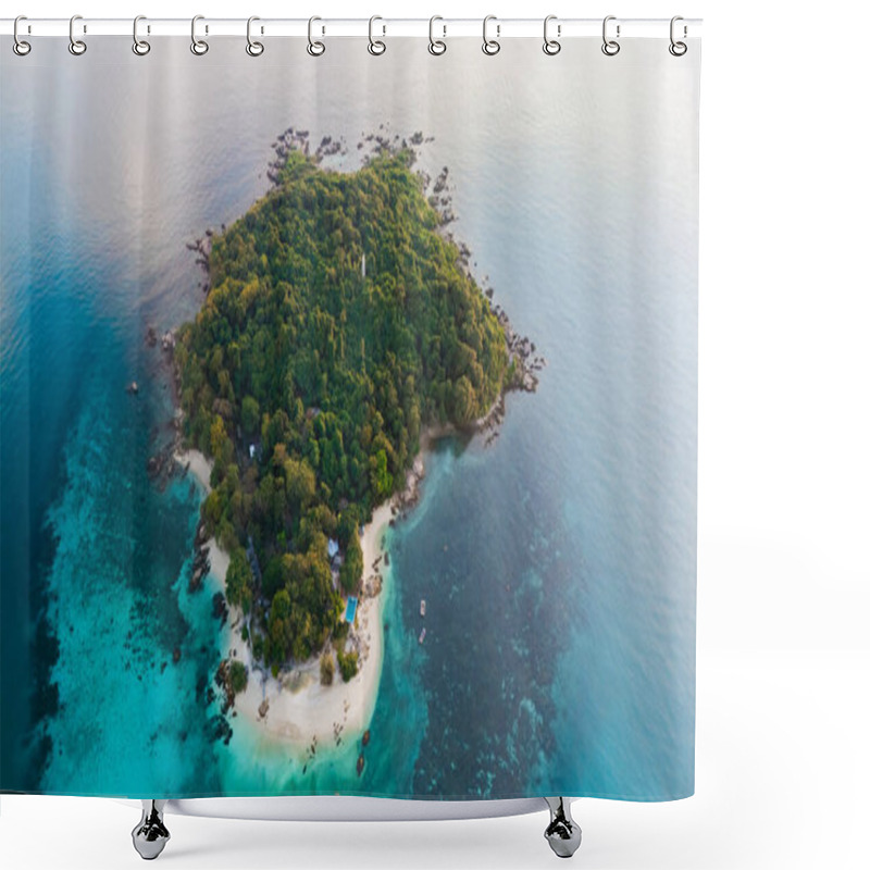 Personality  A Breathtaking View Of Koh Munnork Island In Rayong, Thailand, Showcasing Lush Greenery And Pristine Sandy Beaches. Shower Curtains