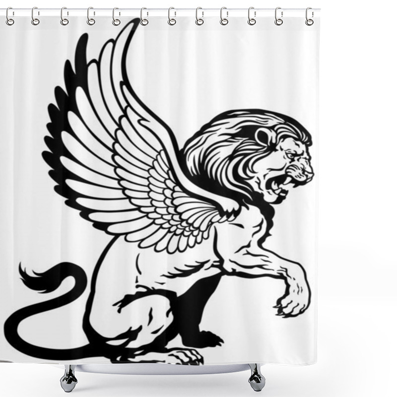 Personality  Sitting Winged Lion Black White Shower Curtains