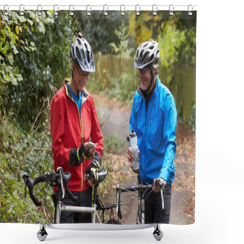 Personality  Mature Male Cyclists On Ride Shower Curtains