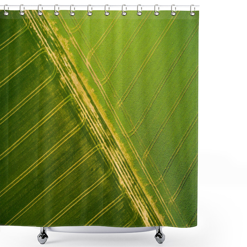 Personality  Aerial View To Green Wheat And Rapeseed Fields With Tractor Tracks Shower Curtains