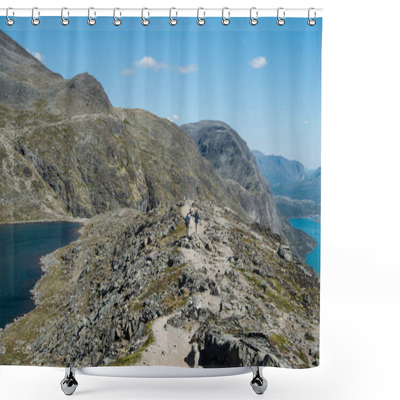 Personality  Couple Hiking On Besseggen Ridge In Jotunheimen National Park, Norway  Shower Curtains