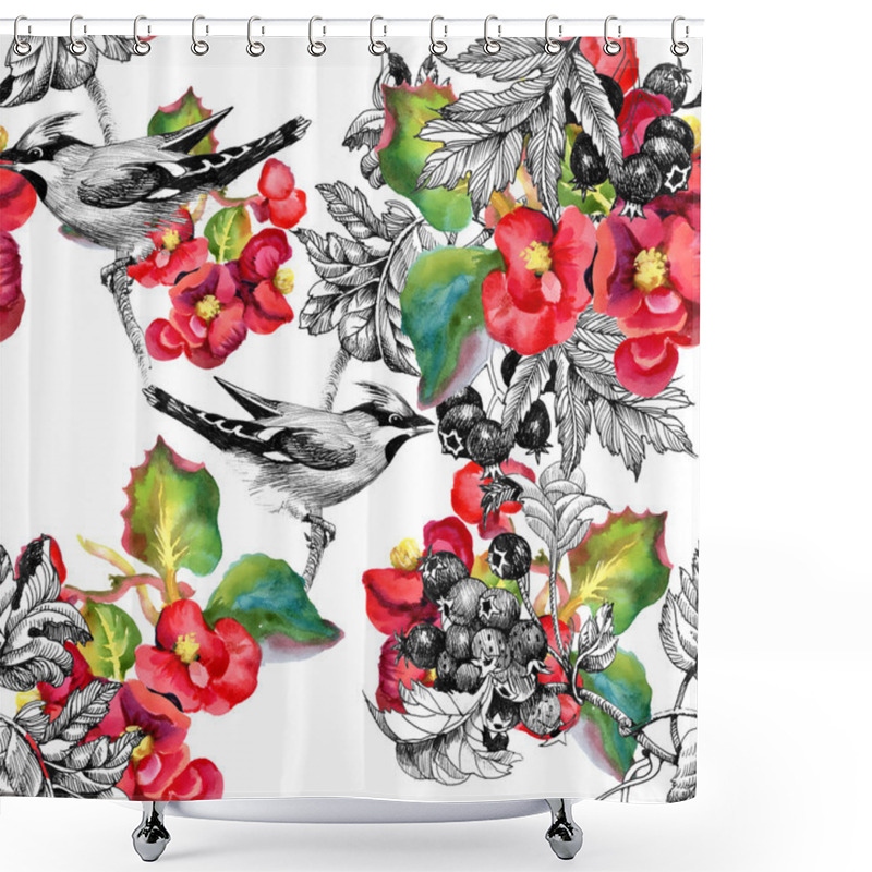 Personality  Birds On Twig Seamless Pattern Shower Curtains