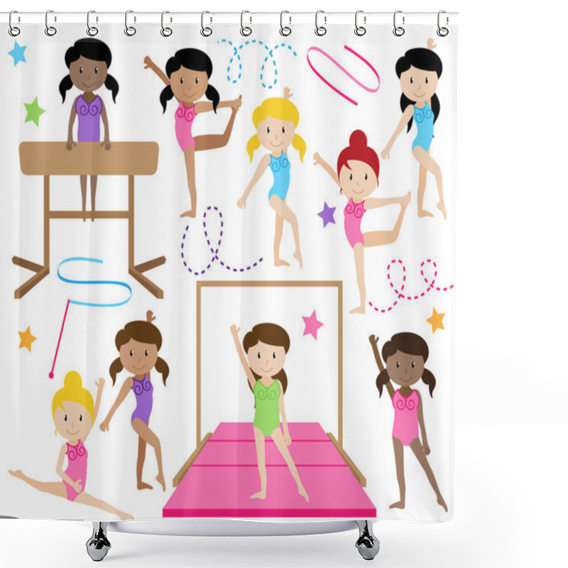 Personality  Vector Collection Of Cute Female Gymnasts Or Dancers Of Different Ethnicities Shower Curtains