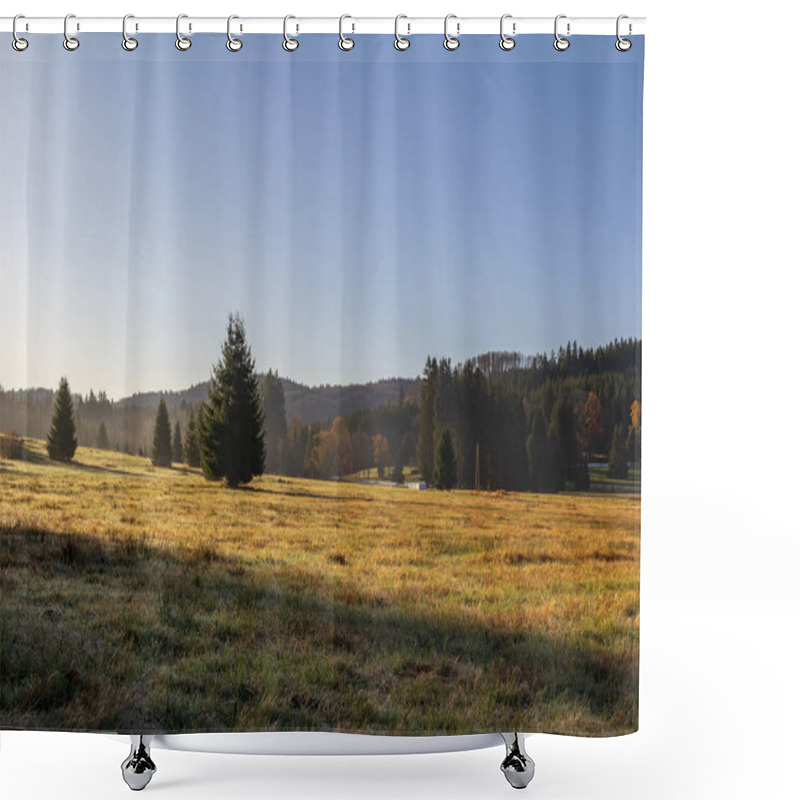 Personality  Nice Autumn Meadow With Trees And Rime In Novohradske Mountain,  Shower Curtains