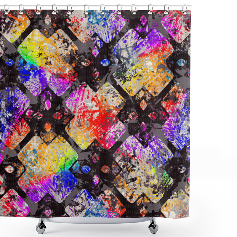 Personality  Seamless Vibrant Rainbow Painted Texture. Bold Psychedelic Neon Artistic Background. Washed Crayon Scribble Imperfect Brush Stroke Pattern. Funky Colorful Camo Abstract. Fun Art All Over Print Shower Curtains