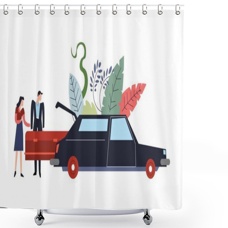 Personality  Funeral Service Ceremony, Vector Car Transporting Deceased Human  Shower Curtains