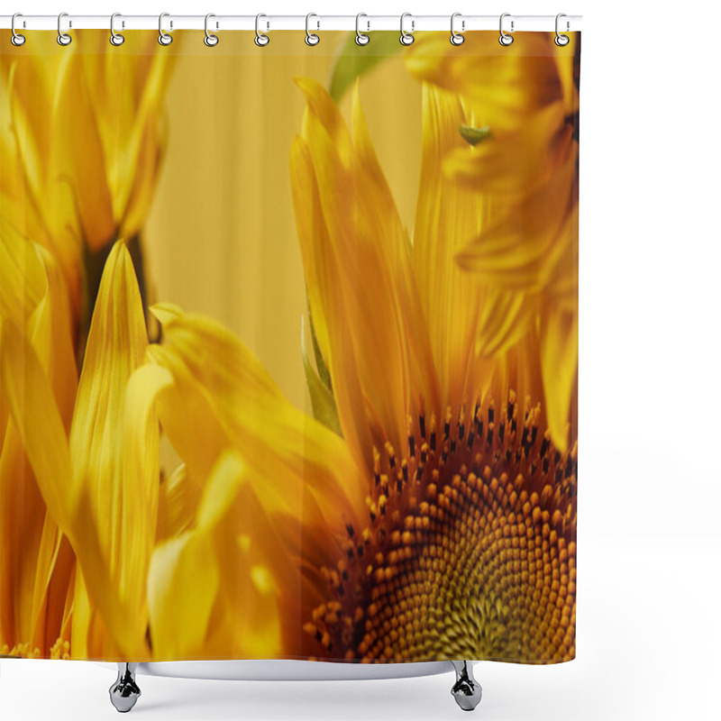 Personality  Close Up View Of Bouquet With Beautiful Sunflowers, Isolated On Yellow Shower Curtains