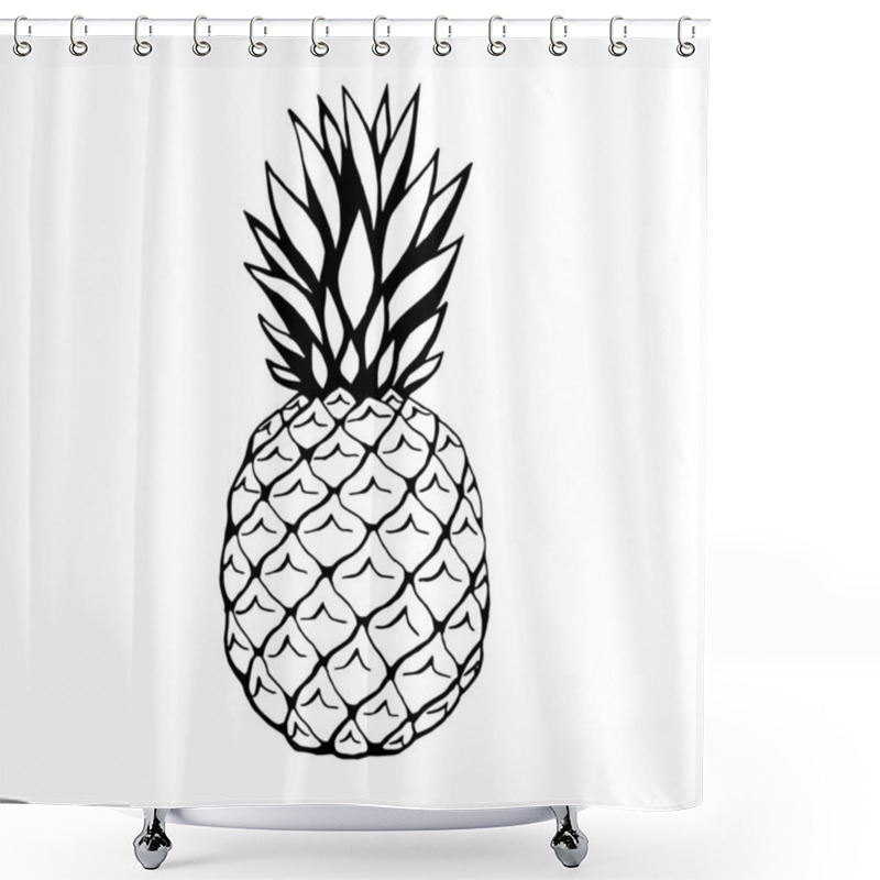 Personality  Vector Hand Drawn Pineapple, Fruit. Decorative Retro Style Collection Farm Product Restaurant Menu, Market Label. Shower Curtains