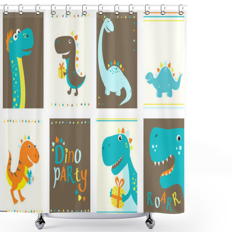 Personality  Collection Of Birthday Banners With Cute Dinosauros Shower Curtains