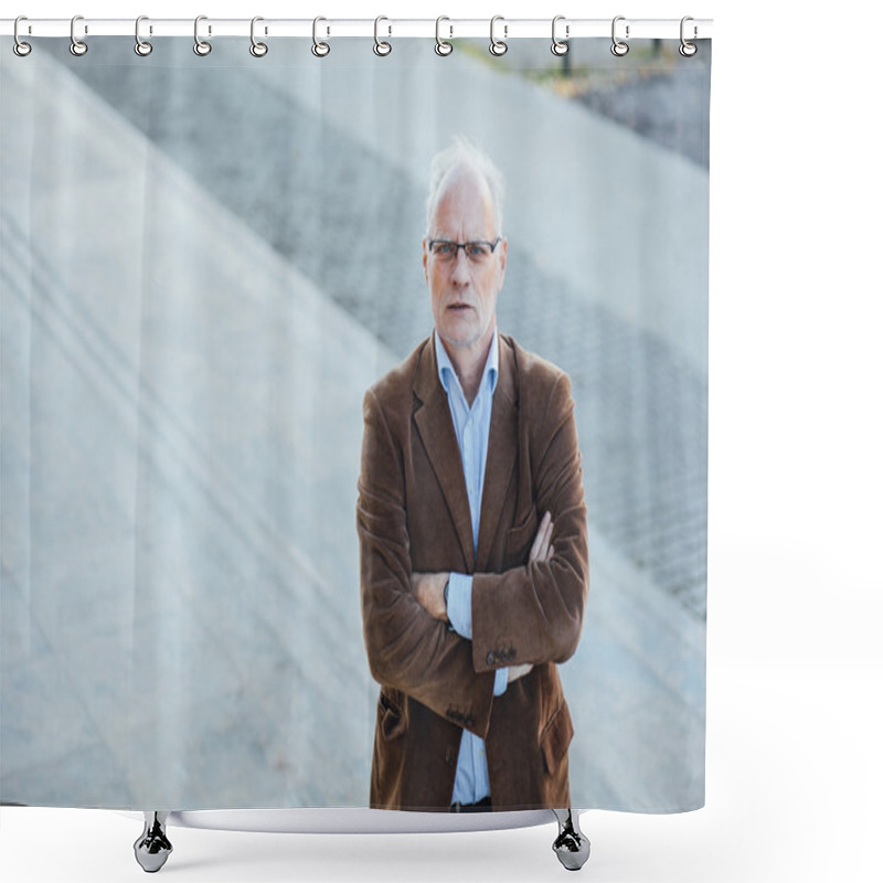 Personality  Adult Person With Gray Hair Elegant Dressed Outside Shower Curtains