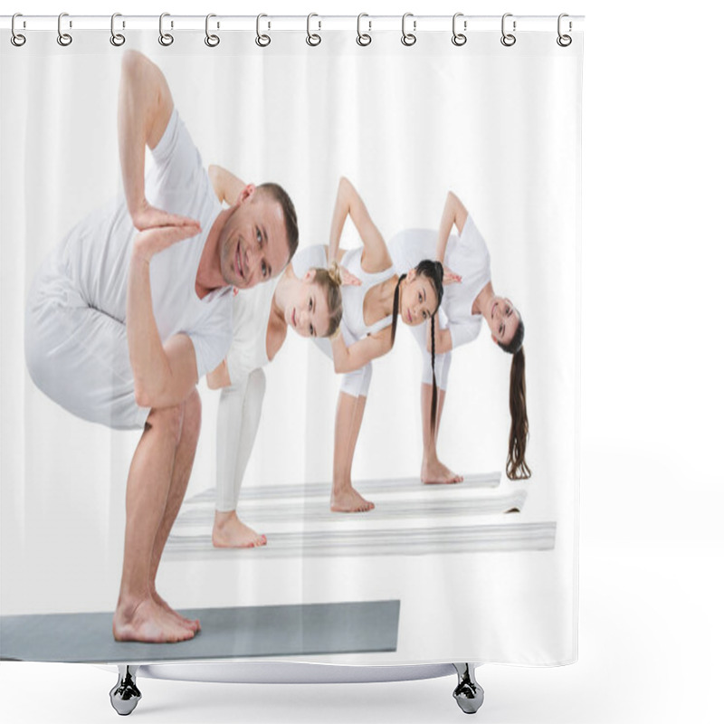 Personality  Women Practicing Yoga With Trainer  Shower Curtains