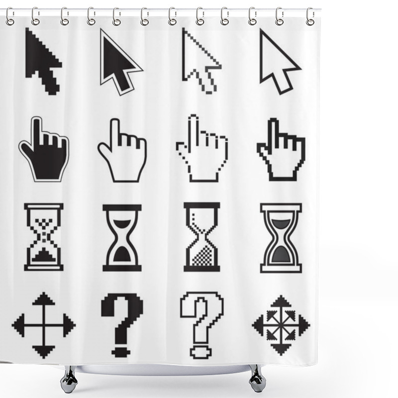 Personality  Pixel Cursors Icons-arrow, Hourglass, Hand Mouse. Shower Curtains