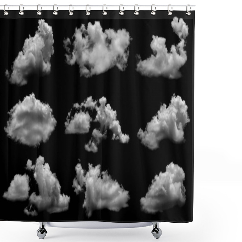 Personality  Separate White Clouds On A Black Background Have Real Clouds. White Cloud Isolated On A Black Background Realistic Cloud. White Fluffy Cumulus Cloud Isolated Cutout On Black Background Shower Curtains