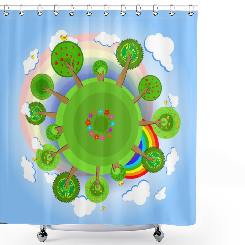 Personality  Eco Earth With Trees. Vector Illustration. Shower Curtains