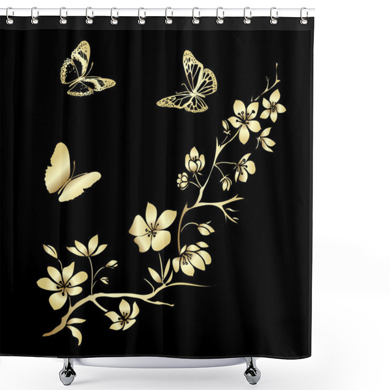 Personality  Twig Cherry Blossoms And Butterflies Shower Curtains