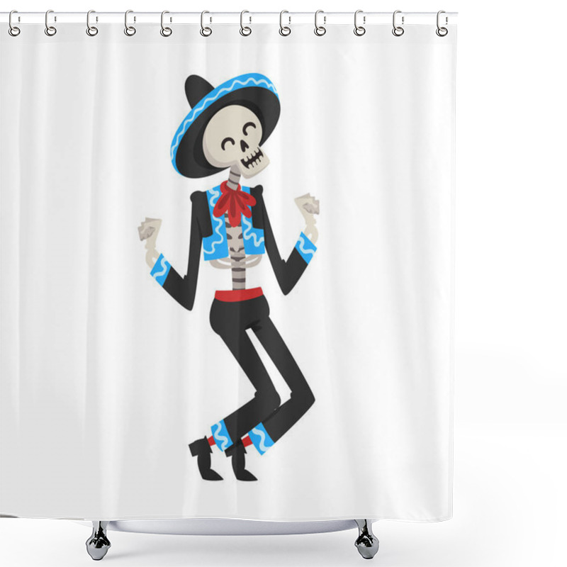 Personality  Dancing Skeleton In The Mexican National Costume, Day Of The Dead Dia De Los Muertos Concept Vector Illustration Shower Curtains