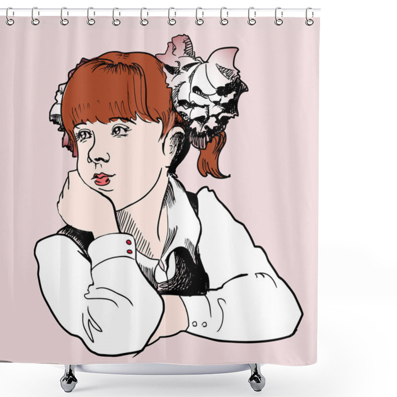 Personality  Cute Schoolgirl. Vector Illustration. Shower Curtains