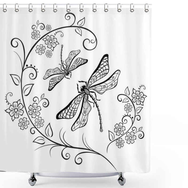 Personality  Flowers And Dragonflies Shower Curtains