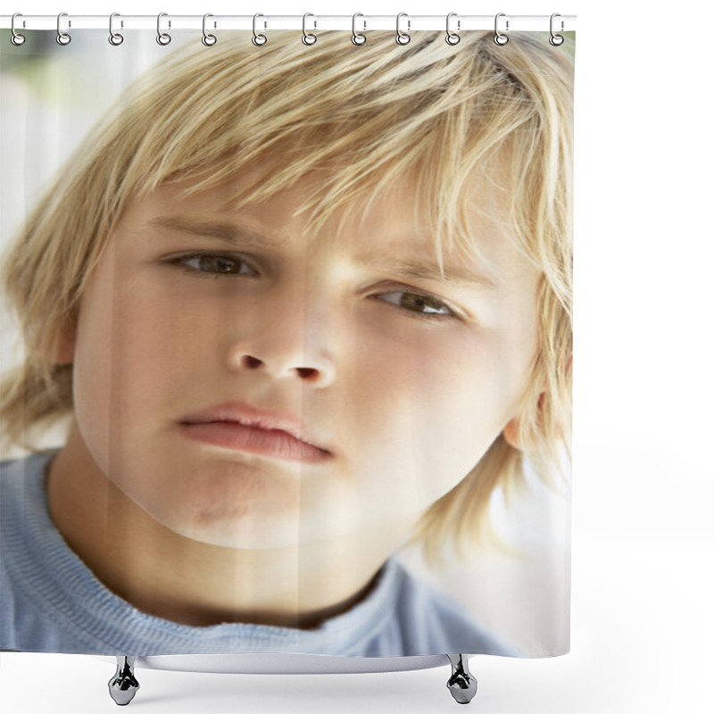 Personality  Portrait Of Young Boy Frowning Shower Curtains