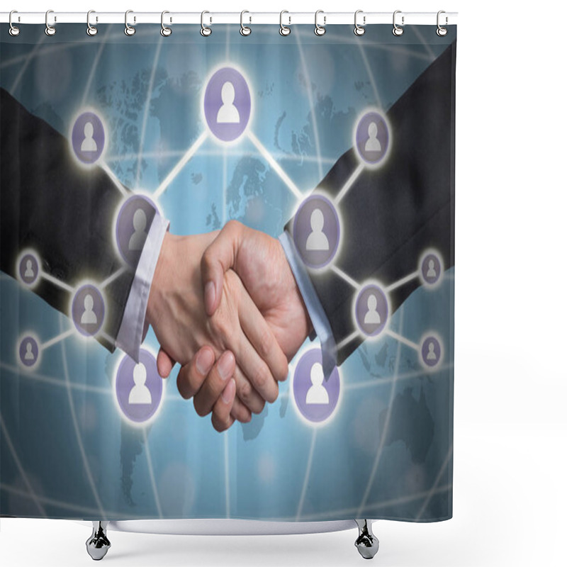 Personality  Business Handshake With Social Media Symbol  Shower Curtains