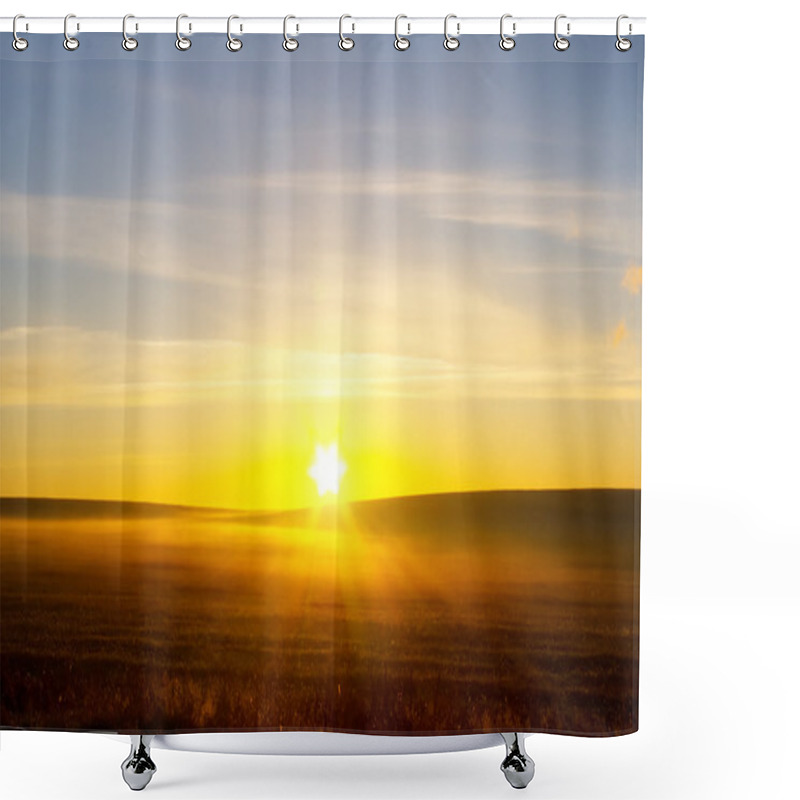 Personality  Sunrise Over Summer Field. Shower Curtains