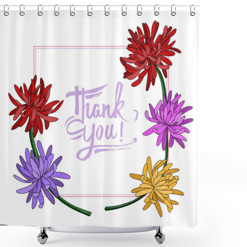 Personality  Vector Chrysanthemum Floral Botanical Flower. Black And White Engraved Ink Art. Frame Border Ornament Square. Shower Curtains