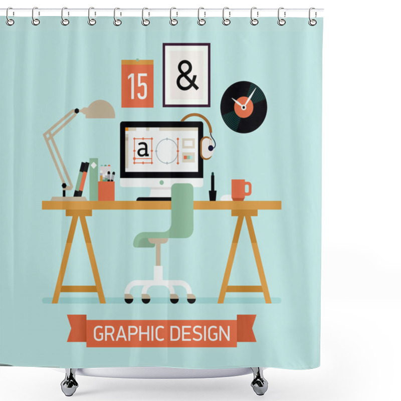 Personality  Graphic Designer Workplace Shower Curtains