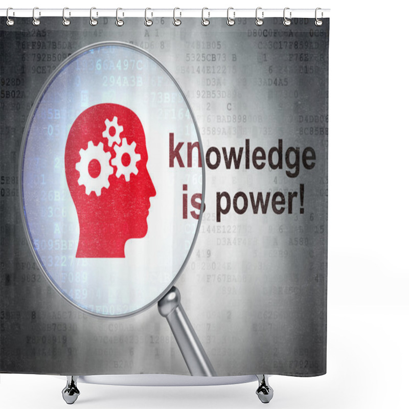 Personality  Education Concept: Head With Gears And Knowledge Is Power! With Optical Glass Shower Curtains