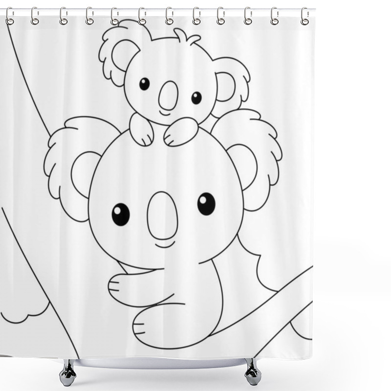 Personality  Cute Kawaii Cartoon Character Koala Mom And Baby On The Tree Coloring Page. Mother's Day Vector Printable Worksheets For Preschool.  Shower Curtains