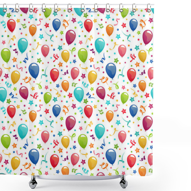 Personality  Eps Vector Illustration Seamless Background With Balloons, Streamers, Confetti And Stars For Birthday And Party Time Concepts Shower Curtains