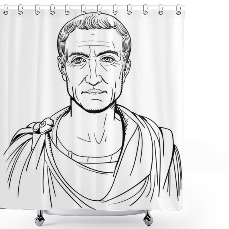 Personality  Roman Emperor Julius Caesar Portrait In Line Art Illustration. Shower Curtains