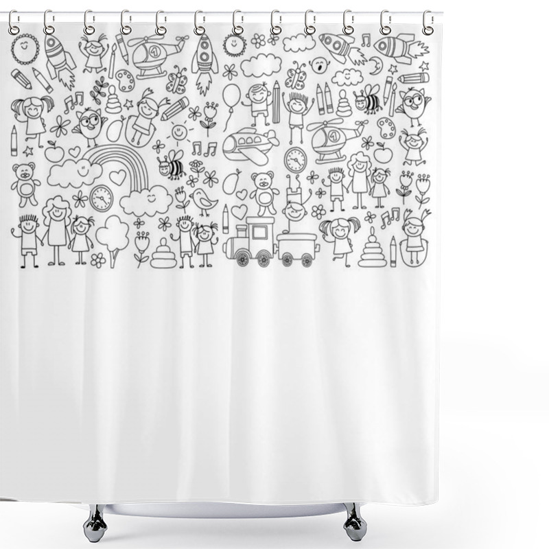 Personality  Vector Set Of Kindergarten Images Shower Curtains