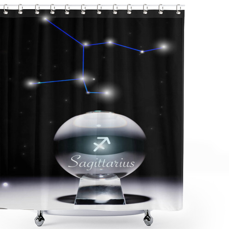 Personality  Crystal Ball With Sagittarius Zodiac Sign Isolated On Black With Constellation Shower Curtains