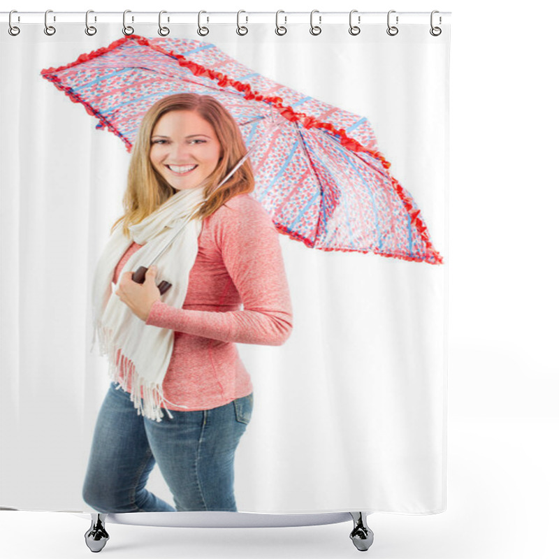 Personality  Woman Holding Umbrella Shower Curtains