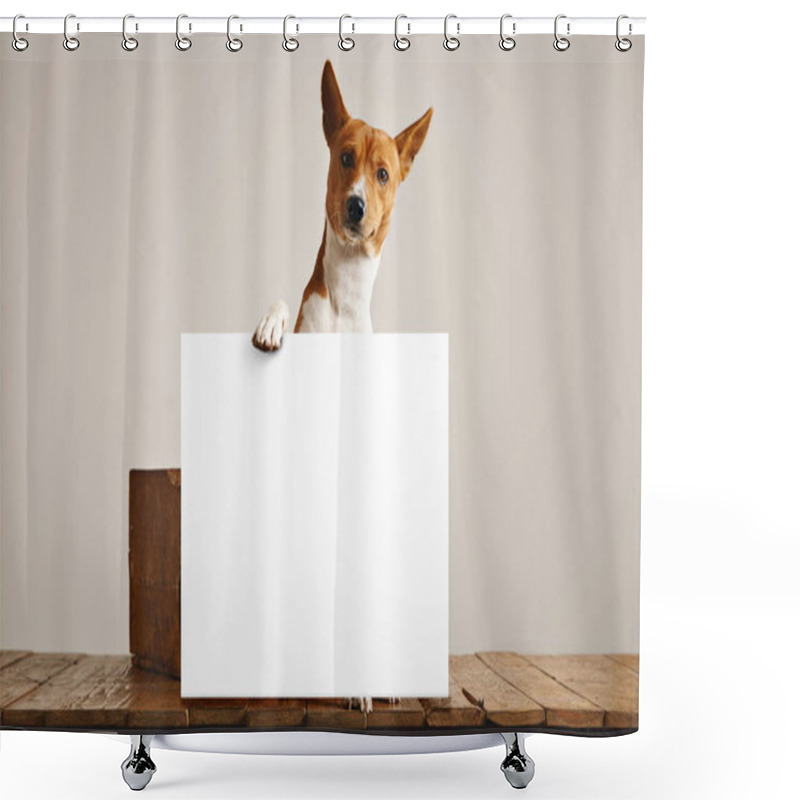 Personality  Cute Dog With A Large Blank Sign Shower Curtains